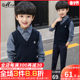 Boys' sweater fake two-piece children's spring and autumn clothing spliced ​​shirt collar 2024 pure cotton medium and large children's sweater top trendy