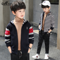 Kids Cotton Coats for Boys Spring Autumn 2022 New Mid-large Kids Cardigan Warm Up Top Striped Zipper Fall Winter