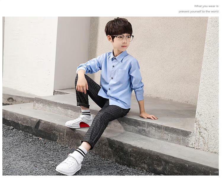 Qiao Mi rabbit quần áo trẻ em bé trai cotton 2018 mùa thu mới áo sơ mi dài tay rộng lớn trẻ em màu sắc hiệu suất áo sơ mi bé trai 7 tuổi