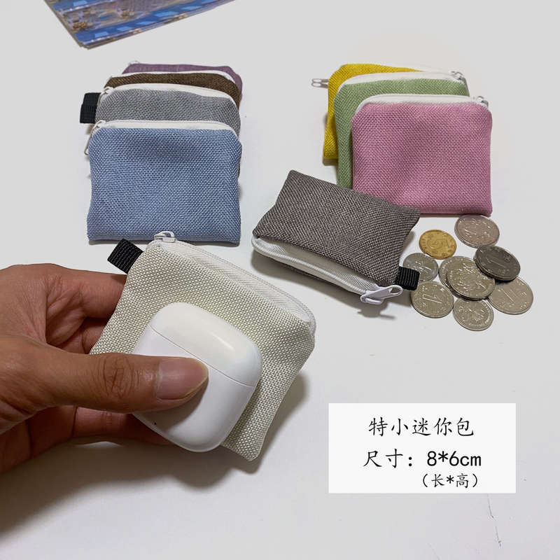Free Shipping Mini Zipper Coin Purse Airpodspro Earphone Coin Pouch Cotton and Linen Small Storage Bag