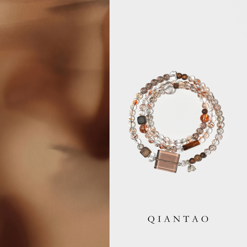 Qiantao「Maple Forest Narrative」Original Natural Black Gold Super Seven Tea Crystal Agarwood Crystal Wealth-Attracting Bracelet Gift