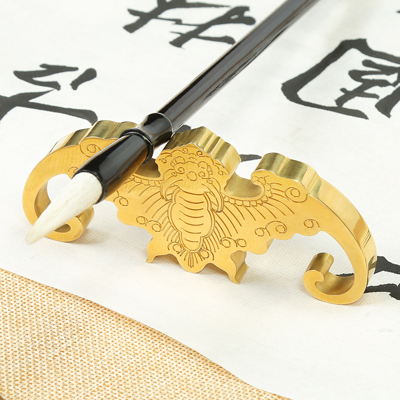 Copper pen rack ornaments brass carving piece bat press paper study paperweight supplies brush holder calligraphy town ruler pen mountain
