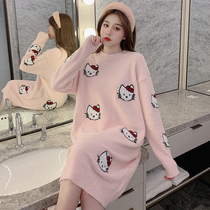 Sandro Vicari2021 winter coral velvet pink cartoon nightgown women's soft velvet household clothing