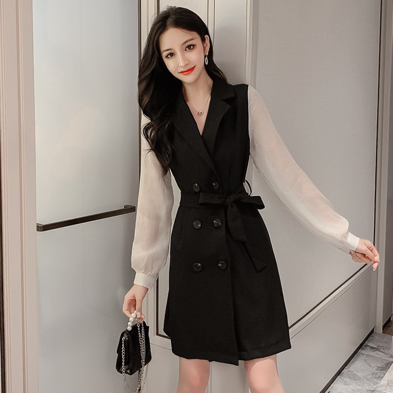 Sandro Moscoloni Blazer Dress 2021 Spring & Autumn Fashion Pop Match Receive Waist Orange Terrier Small Black Dress