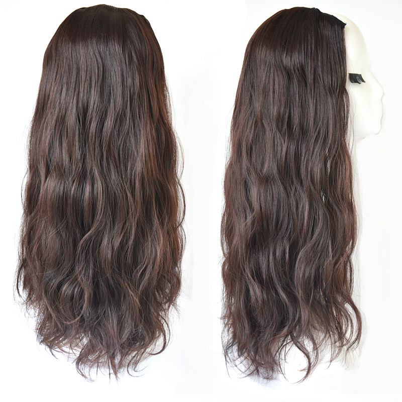 Net red fashion large volume wig U-shaped half headgear Large corrugated hair extension wig Straight hair piece Romantic one-piece style