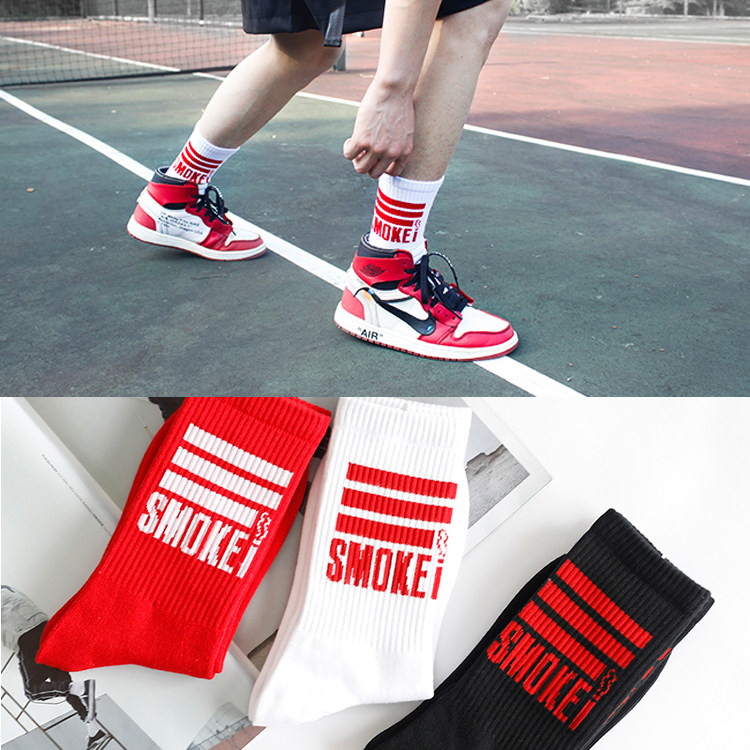 3 pairs of men's INS trendy brand original stockings high-top skateboard street cotton hip-hop fashion couple socks