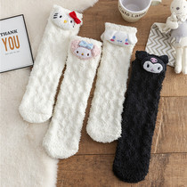 Home Warm Socks Womens Autumn and Winter Mid-tube Cartoon Dolls Cute Thickened Coral Fleece Plush Floor Confinement Socks