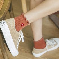 Socks womens cotton mid-tube socks ins tide autumn and winter tube cute Yafeng small lace short tube cotton loose socks