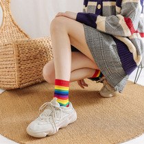 Rainbow stockings Children Summer Korean Candy Color Korean ulzzang Harajuku ins Stripe Long Skate Socks