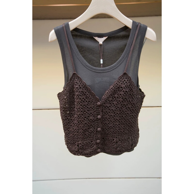Jr Counter Genuine Product 2026 Summer New Style Hand-Crocheted Vest Two-Piece Set Sleeveless T-Shirt Xsj3S03B