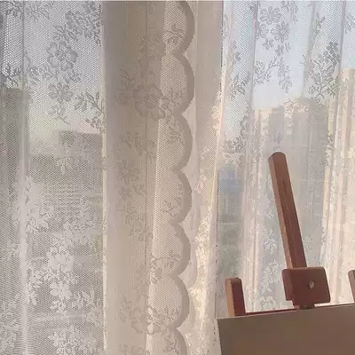 Floral curtain lace mesh yarn Korean white curtain curtain garden half curtain short door curtain partition free of perforation installation