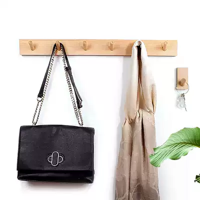 Adhesive hook solid wood wall Wall Wall porch wooden clothes key hanging door hook Wall non-hole hanging hanger