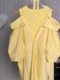 Shopping mall women's clothing 2024 spring and autumn new style French niche stunning yellow off-shoulder fake two-piece shirt dress