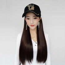 Spring and Summer baseball Cap Wig One-piece Long Curly Hair Cap Wig Detachable Long Straight hair Big waves 70 cm