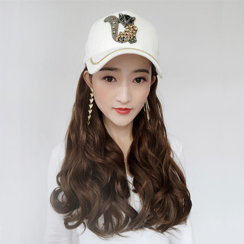Small Fox Spring Winter New Duck Tongue Cap Baseball Cap Wig Demolition Large Wavy Long Straight Hair Water Corrugated Wool Roll
