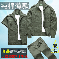 Pure cotton summer thin long sleeve overalls suit men's welder tooling engineering auto repair welding labor protection clothing