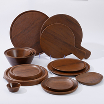 Yangge Imitation Wood Grain Melamine Hot Pot Tableware Creativity Barbecue Meat Pan Buffet Dish Buffalo Mutton Fat Bull Round Dish