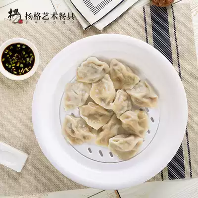 Drain double-layer dumpling plate with vinegar dish creative tableware large plate commercial round dumpling plate fruit plate