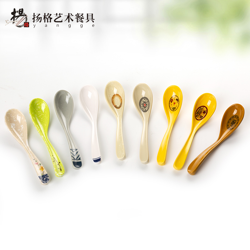 Yange imitation porcelain spoon hotel tableware soup spoon spoon short handle porridge spoon plastic white spoon Japanese noodle bowl spoon spoon