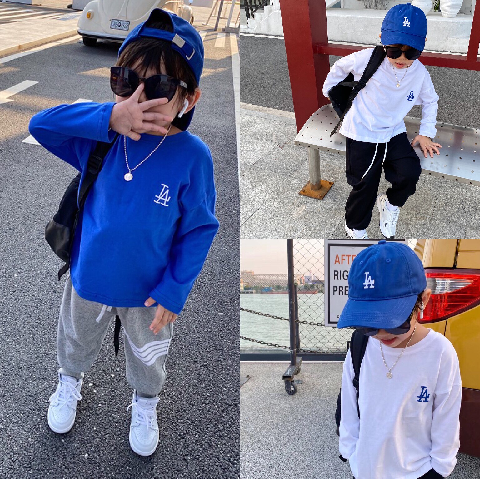 Hu Dentia Boy Costume Boy Spring Autumn Round Collar Pure color Long sleeves T-shirt Child la embroidery Jane about long sleeves Riding Tide