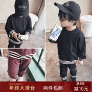 Hu Dafang Children phiên bản tiếng Hàn cho bé trai và bé gái cổ tròn áo len thun + quần thể thao set đồ 2 mảnh