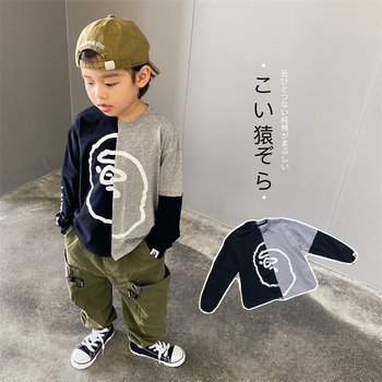 Hu daya children's t-shirt long sleeve ape head stitching funny