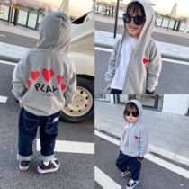 2020 Hu Dadao childrens clothing autumn coat new love hooded simple loose sweater zipper coat tide