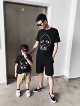 Hu Dadao childrens clothing boys love cartoon parent-child T-shirt men and women baby solid color Tide brand Japanese black whole home