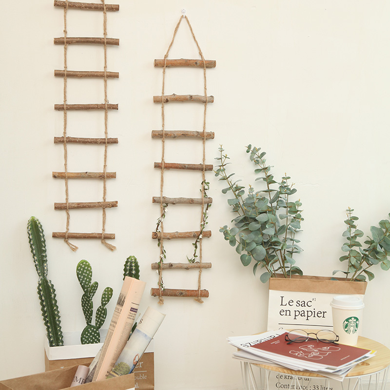 Photo Props Zakka Home Wood Ladder Hanging Rope Decoration Nordic Style Fields Garden Nature Photography Background Props Miscellaneous Wooden Rope Ladder Swing Pieces Pine Nut Wood Board Ladder Folk Wall Soft Dress Hanging Accessories