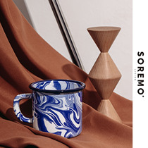 SOREMO Original Klein Blue Enamel Enamel Cup Marbled Mesh Red Coffee Cup Vintage Mug gift