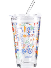 11.9元包邮  聚可爱 透明涂鸦刻度玻璃杯 450ML