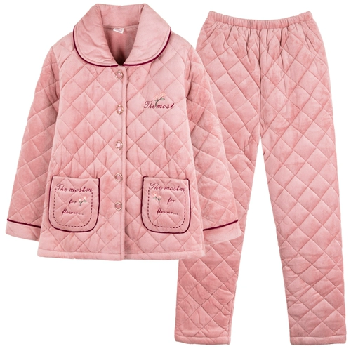Коралловая бархатная пижама, фланелевый стеганый демисезонный зимний комплект для матери для пожилых людей, увеличенная толщина, большой размер