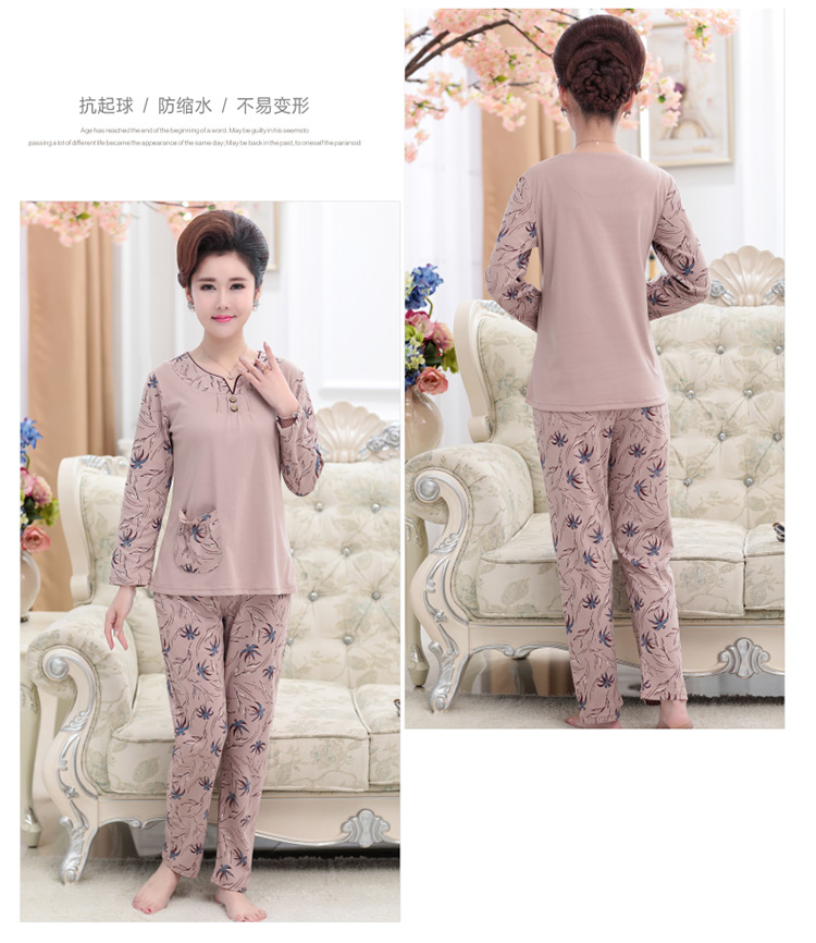 Mẹ đồ ngủ của phụ nữ cotton dài tay mùa xuân và mùa thu bộ của trung niên và người già cotton tuổi của người dân dịch vụ nhà phù hợp với có thể được đeo đồ ngủ pijama