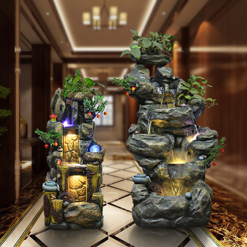 Rockery Lucky Flowing Water Fountain Living Room Feng Shui Wheel Ornament Balcony Water View Humidifier Floor Fish Pond Opening Gift
