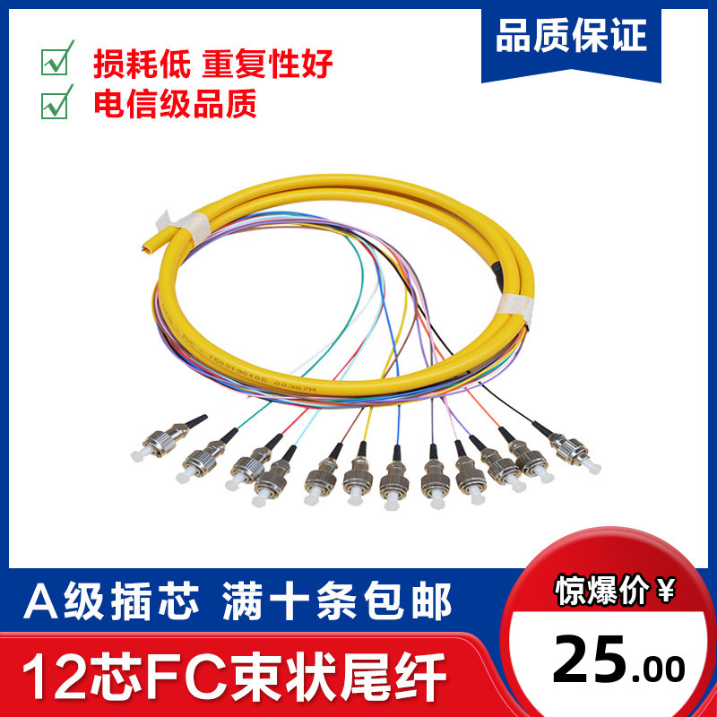 Telecom grade FC round head 12 core 12 color single mode ODF fused disc beam-shaped optical fiber jumper extension tail fiber tail cable