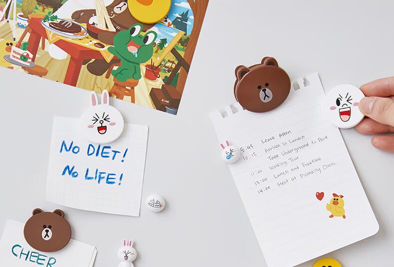 LINE FRIENDS Người sán đầu (loại khuôn mặt) dán nam châm silicon hoạt hình Hình ảnh dễ thương xung quanh các sticker cute