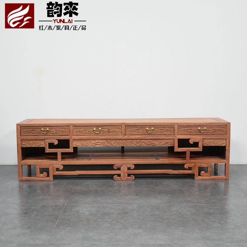 Myanmar Flowers Pear 2 m 2 TV TV Hollowed-out Engraving Containing Cabinet Big Fruits Purple Sandalwood Antique Solid Wood Red Wood Furniture