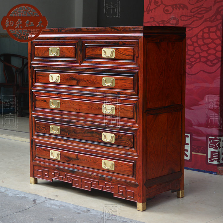 (Rhyme) Laos big red rosewood plain surface single-board six-drawer cabinet locker storage cabinet mahogany solid wood furniture