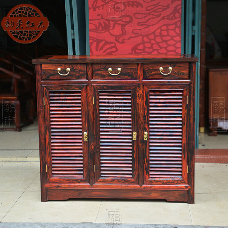 Laos big red rosewood three-door shoe cabinet storage cabinet Chinese style antique mahogany solid wood simple entrance hall partition porch cabinet