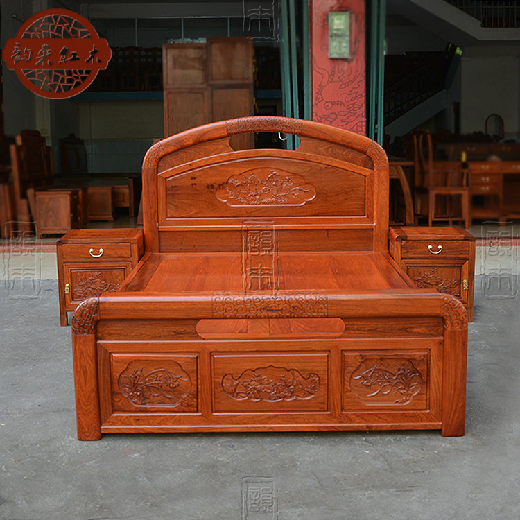 Myanmar Flowers Pear Wood 10 Cm Carved Lotus Wood Red Wood Thickened Bed Big Fruit Purple Sandalwood Bedroom Overvalued Furniture Exploits 