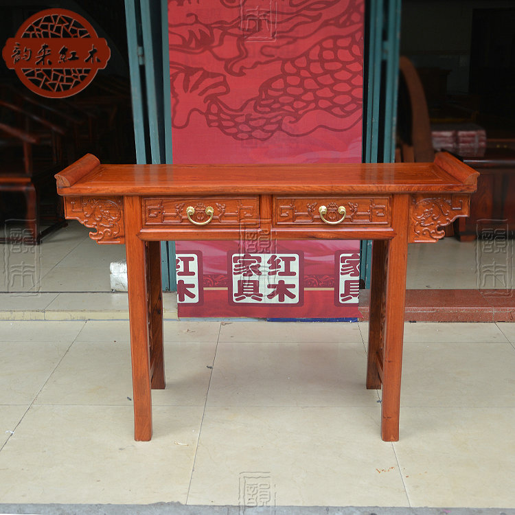 (Yunlai) Burmese rosewood carved hollowed-out top table table Chinese antique mahogany furniture