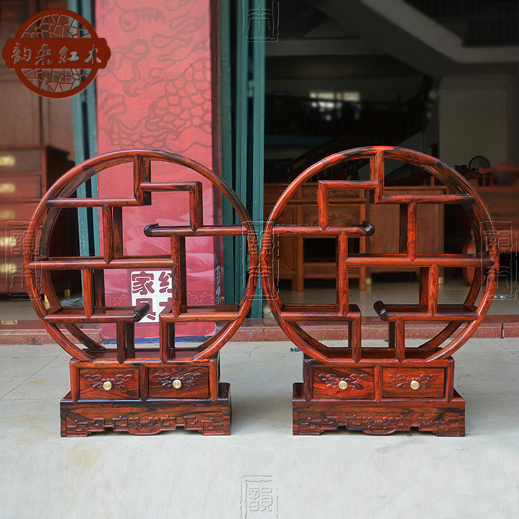 Laos big red sour branch antique small round bogu rack solid wood antique rack Chinese style Duobaoge display stand classical decoration