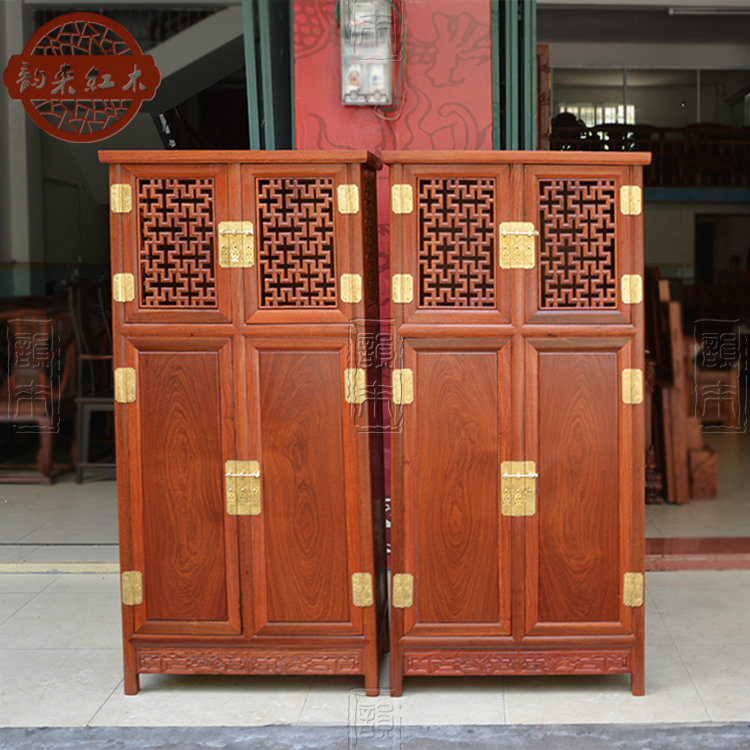 Burmese pear ten thousand character grid two combination plain single board bookcase storage cabinet rounded cabinet mahogany wardrobe big fruit red sandalwood