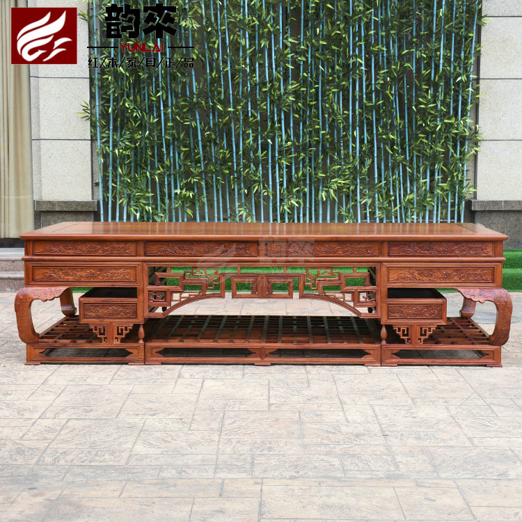 Myanmar Flowers Pear Wood 3 m Desk Bend Corner Engraving Large Desk Large Desk Large Bandai Solid Wood Book House Furniture Antique 