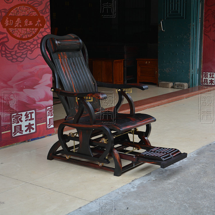 Lao Great Red Acid Branches Black Stock Rocking Chair Solid Wood Reclining Chair Leisure Chair Red Wood Balcony Chair For Old Man's Toe Yellow Sandalwood