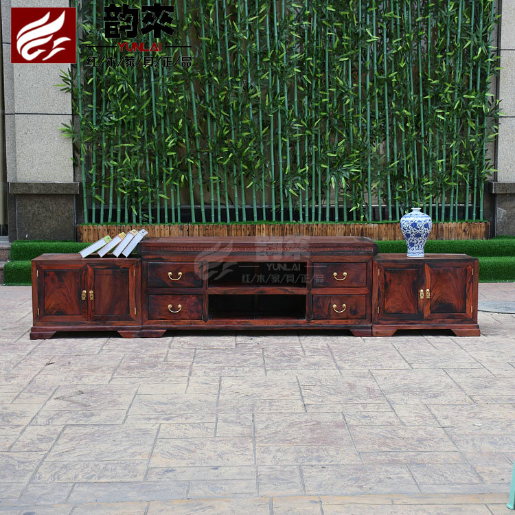 Lao Large Red Acids Branches Vegetarian Noodles Triple Combo TV Cabinet Solid Wood Antique Getaway Cabinets Toe Yellow Sandalwood Guest Hall Furniture 