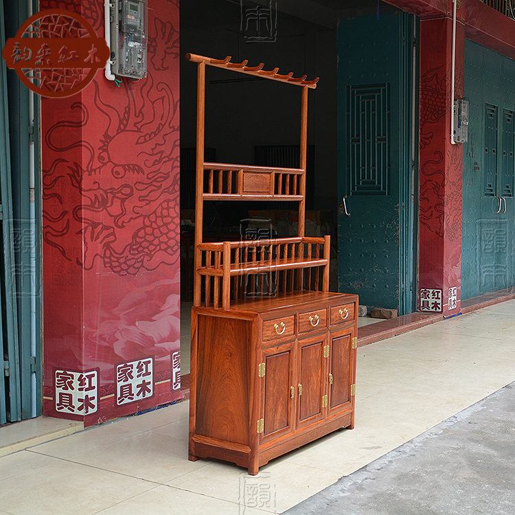 Myanmar flower pear wood cloak hat rack with containing cabinet Chinese imitation antique red wood solid wood floor hanger bedroom furniture