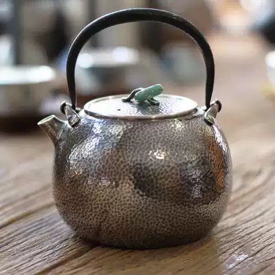 Dust Lu produced pure handmade silver pot foot silver 9999 household boiling kettle hammer iron lifting beam mouth to play silver pot