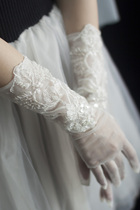 Ji Design Bridal Wedding Lace Beaded Mesh Gloves Mid-Length Beaded Fine Mesh Slim Wedding Gloves
