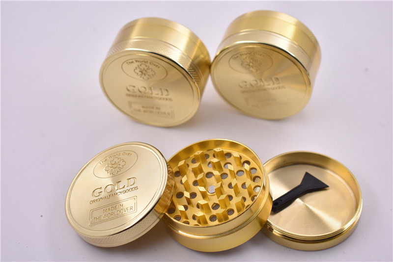 Premium GOLD gold Smoke Lighter 50mm Three layers Tobacco Herbal Medicine Grass Spice Crushing Grinding machine Tobacco Cigarette Hand Rolls Tobacco